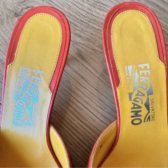 Salvatore Ferragamo Carolin Tweed Mule Lacquer Kitten Heel, Orange, Size 8, EUC - Picture 3 of 10